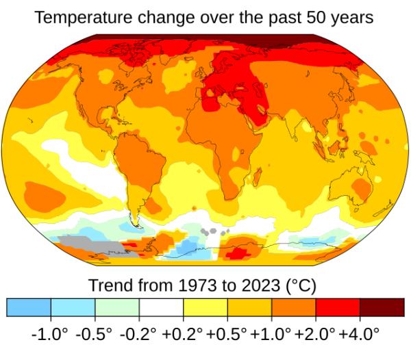 Change in avg temperature 1973-2003